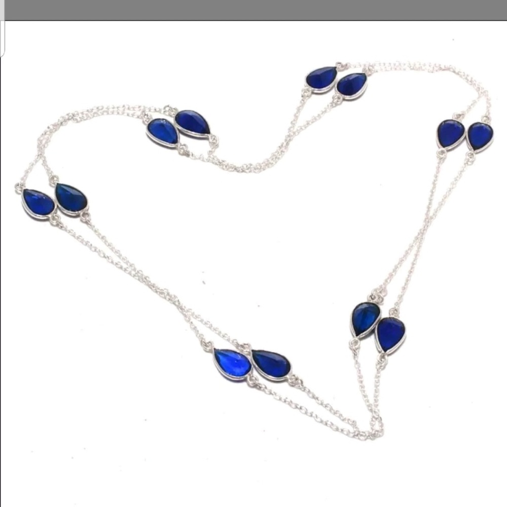 Long blue lapis sterling station necklace - Picture 2 of 2